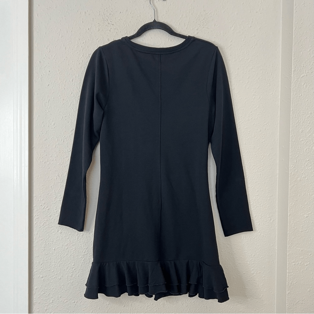 Anthropologie Sundays Ramone Black Ruched Mini Dress Size Medium, Long Sleeve