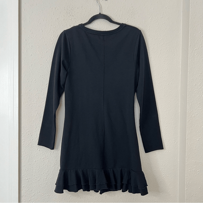 Anthropologie Sundays Ramone Black Ruched Mini Dress Size Medium, Long Sleeve