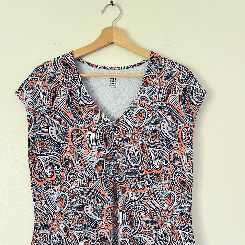 Title Nine Daring Floral Paisley Dress Purple Orange Size Large Knee Length