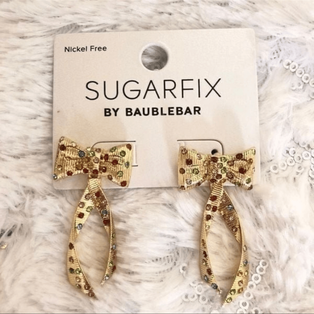 Sugarfix Baublebar Gift Bow Holiday Christmas Drop Earrings NEW