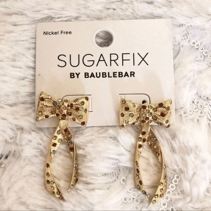 Sugarfix Baublebar Gift Bow Holiday Christmas Drop Earrings NEW