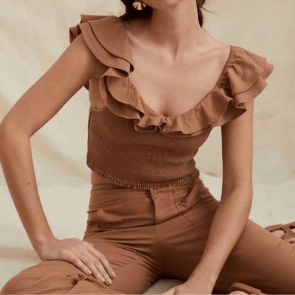 Anthropologie Maeve Ruffled Smocked Tank Top Brown NEW Plus Size 26W