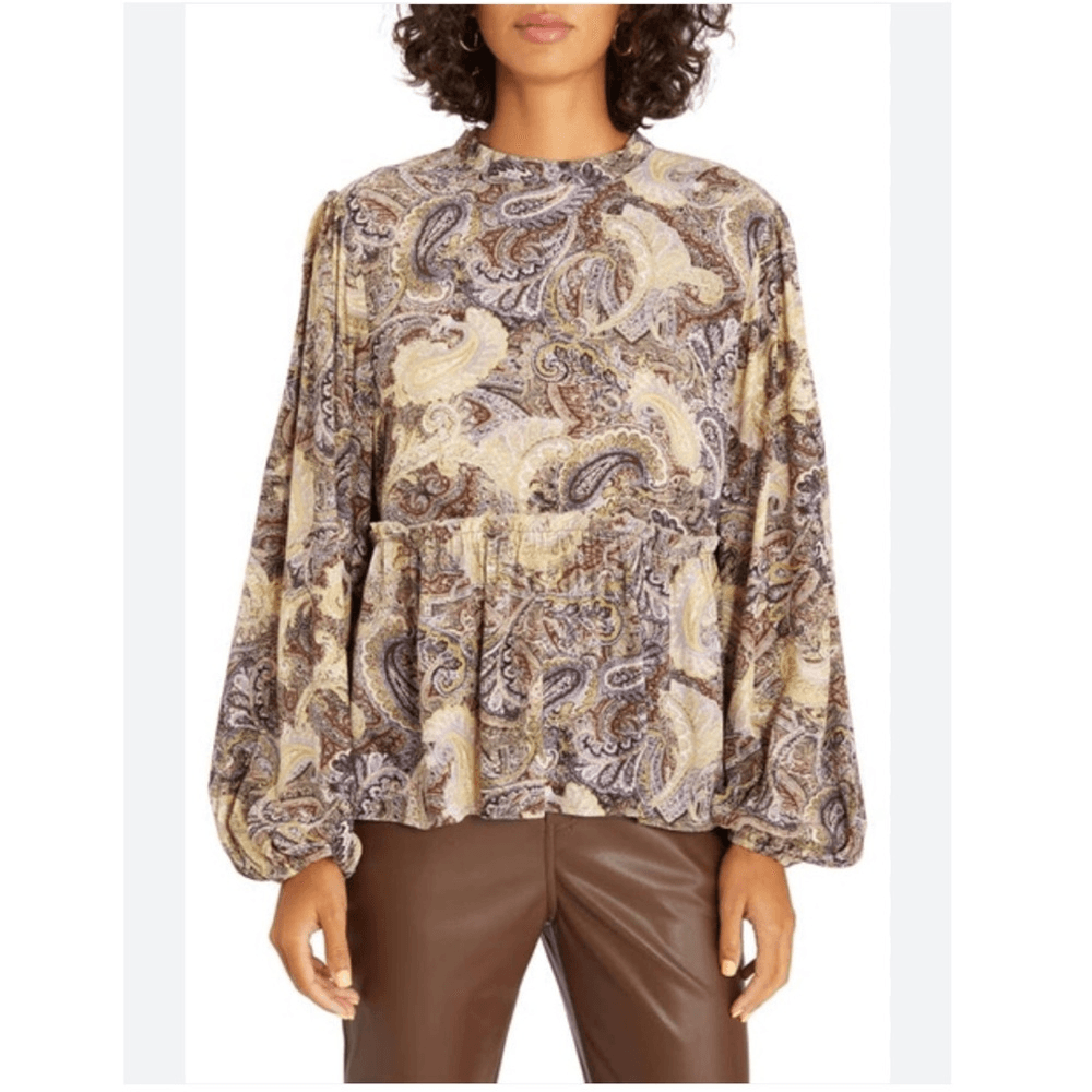Sanctuary Paisley Babydoll Long Sleeve Blouse Top Size XS Peasant Boho