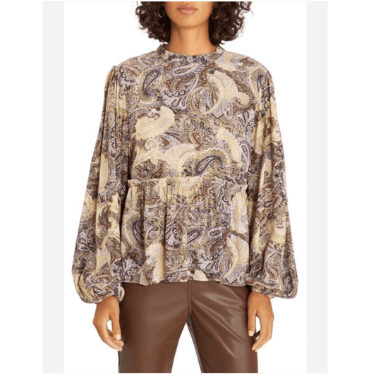 Sanctuary Paisley Babydoll Long Sleeve Blouse Top Size XS Peasant Boho