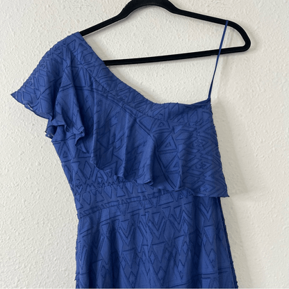 SALONI One Shoulder Ruffle Embroidered Silk Mini Dress Size 4