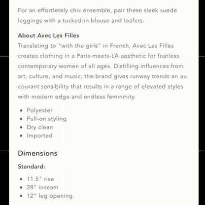 Anthropologie Avec Les Filles Slit-Front Sueded Moss Leggings Pants NEW Size XS