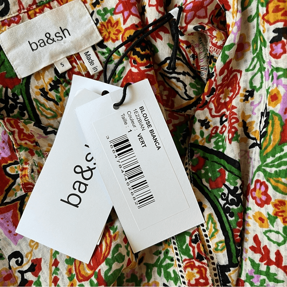 Ba&sh Bianca Long Sleeve Floral Blouse In Vert Small NEW Bohemian