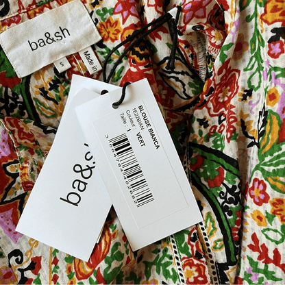 Ba&sh Bianca Long Sleeve Floral Blouse In Vert Small NEW Bohemian