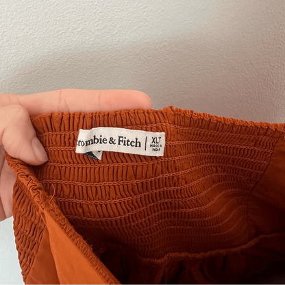 Abercrombie & Fitch Long-Sleeve Ruched Babydoll Mini Dress Size XLT Burnt Orange