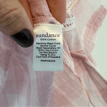 Sundance Risette Pink White Gingham Button Down Tie Sleeve Top Size XS