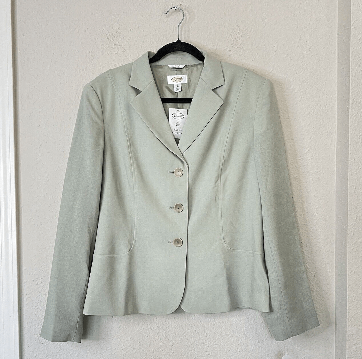 Talbots Vintage 100% Wool Button Front Blazer Lightweight NEW Green Size 16 Long