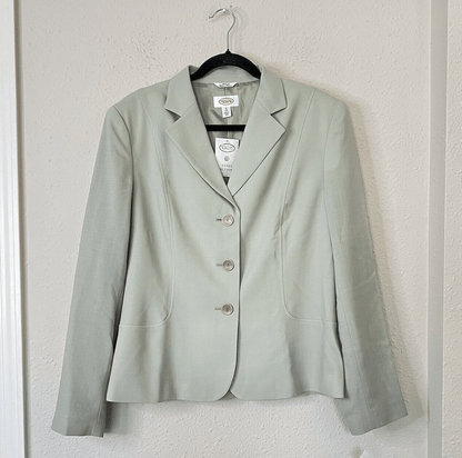 Talbots Vintage 100% Wool Button Front Blazer Lightweight NEW Green Size 16 Long
