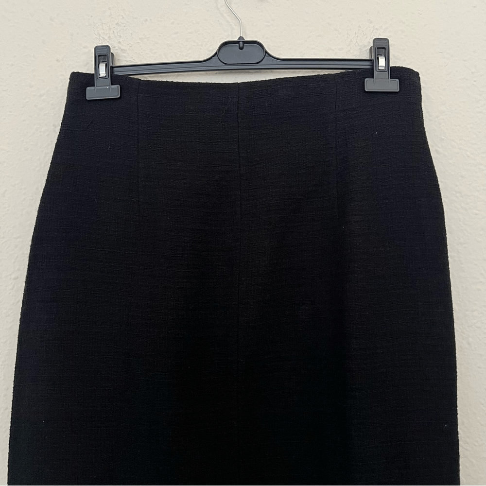 ZARA Textured Tweed Midi Skirt with Slit Gold Buttons NEW Size XL