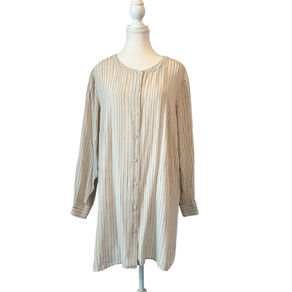 Eileen Fisher Pin Stripe Silk Georgette Crepe Print Long Tunic Shirt Blouse 1X