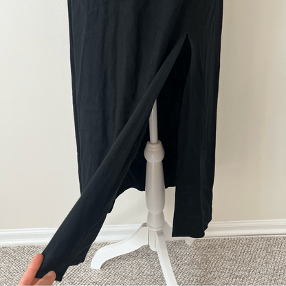 Hello Molly In Your Eyes Black Linen Cut Out Off Shoulder Maxi Dress Small