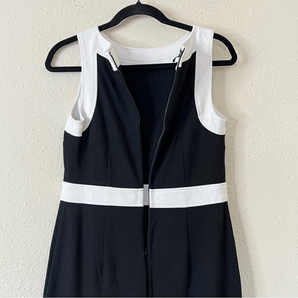 Talbots Ponte Knit Sleeveless Sheath Dress Black and White Size 6