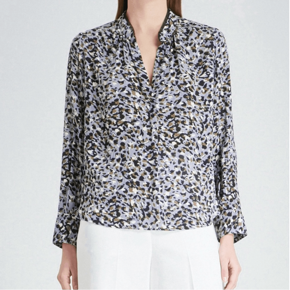 Zadig & Voltaire Tink Leo Crinkle Lace Collar Blouse Size Medium Long Sleeve