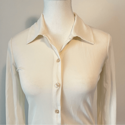 Aritzia Wilfred Sheer Button Down Long Sleeve Blouse Top in Cream Size Small