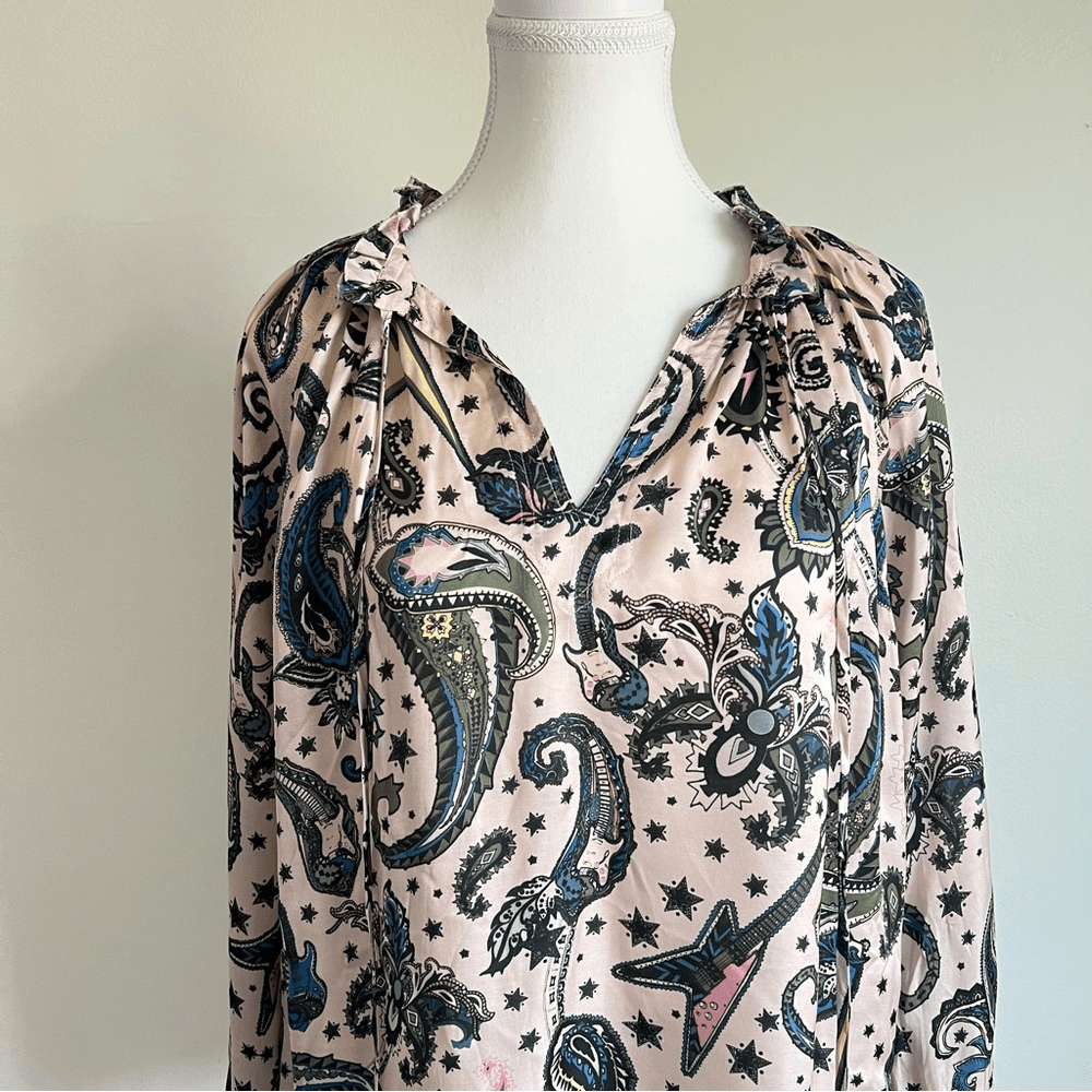 Zadig & Voltaire Theresa Print Paisley Tunic Top Blouse Small Long Sleeve Pink