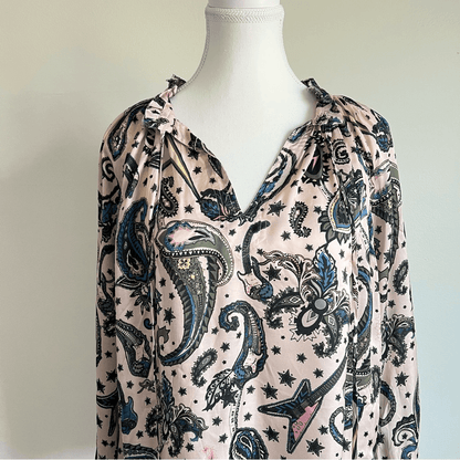 Zadig & Voltaire Theresa Print Paisley Tunic Top Blouse Small Long Sleeve Pink