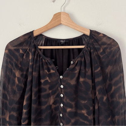 RAILS Indi Umber Leopard Long Sleeve Boho Blouse Size Medium