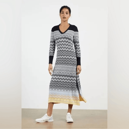 TED BAKER Holliis Chevron Sweater Knit Collared Polo Midi Dress
