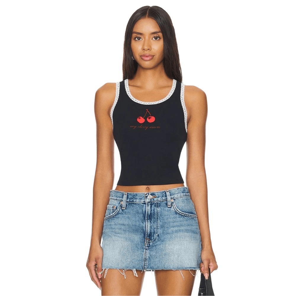 DAYDREAMER My Cherry Amour Lace Cami Babydoll Graphic Tank Top NEW Size XS