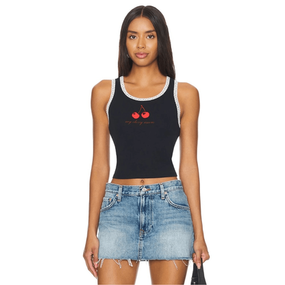 DAYDREAMER My Cherry Amour Lace Cami Babydoll Graphic Tank Top NEW Size XS