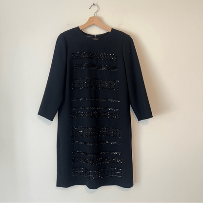Lafayette 148 New York Giovanetta Embellished Black Dress Wool Size M