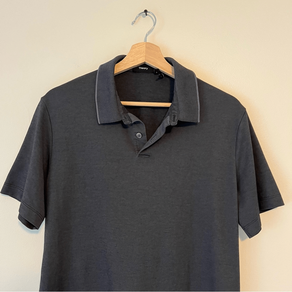 Theory Mens Cotton Polo Shirt Size Large in Dark Gray