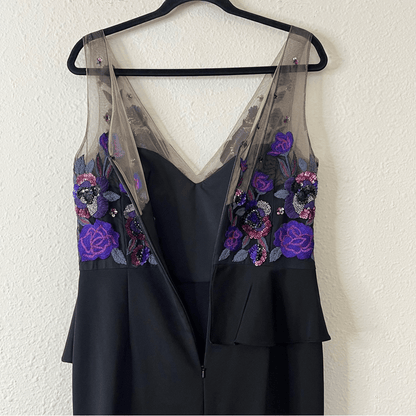 Marchesa Notte Floral Beaded Embroidered Column Gown Maxi Dress NEW Size 10