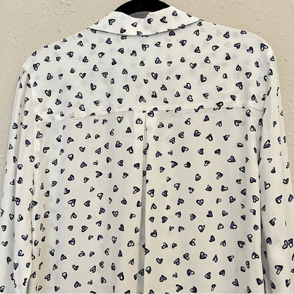 Casa Cabana Heart Print Long Sleeve Button Down Shirt Size Large Valentines Day