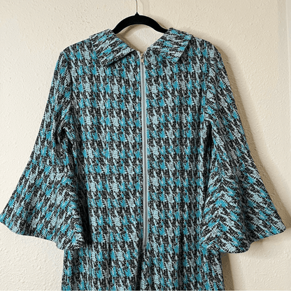 Tyler Boe Houndstooth Bell Sleeve Mini Sweater Dress Size Large