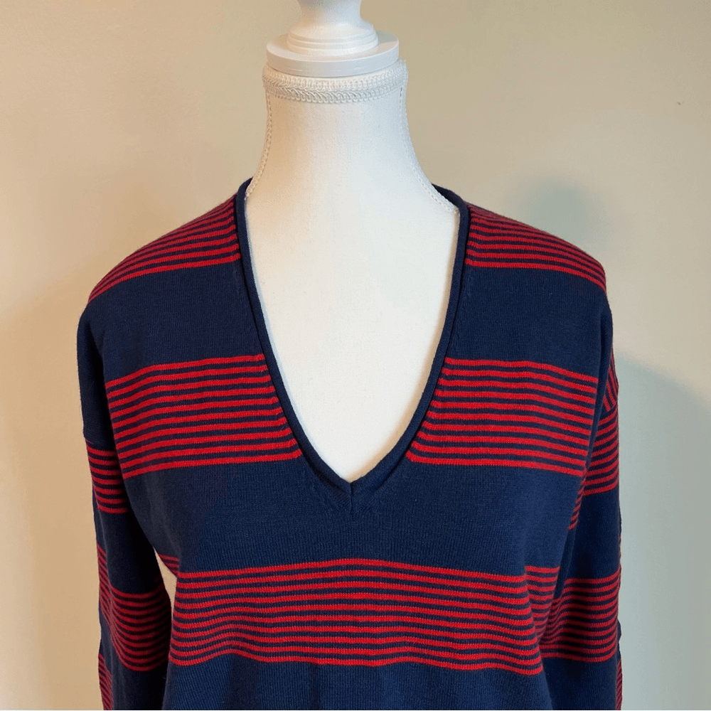 Madewell Deckhouse Striped Red Navy Sweater V-neck Size Small