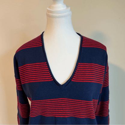 Madewell Deckhouse Striped Red Navy Sweater V-neck Size Small