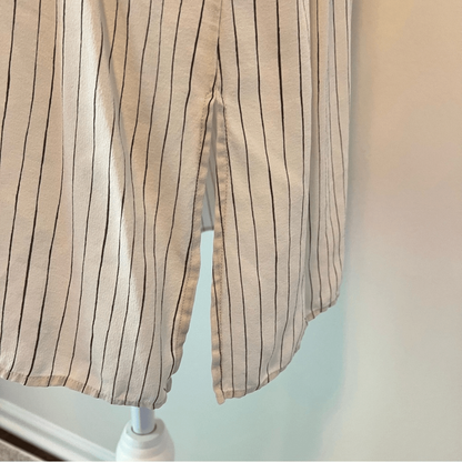 Eileen Fisher Pin Stripe Silk Georgette Crepe Print Long Tunic Shirt Blouse 1X