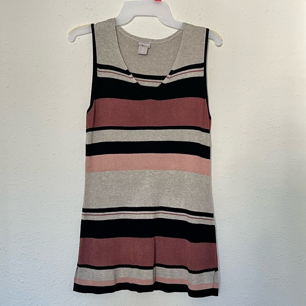Chico’s Knit V-neck Sleeveless Striped Tank Top Size 0/Small