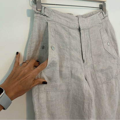 Athleta Voyager 100% Linen Pants Size 4 Cream Coastal Beach Vacation