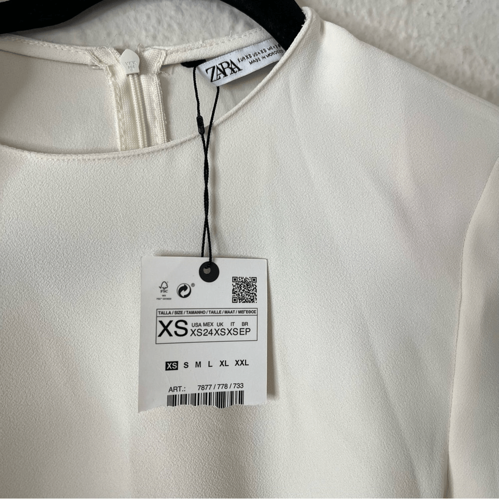 ZARA Long Sleeve Cropped Blouse Top NEW Size XS in Ivory