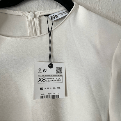 ZARA Long Sleeve Cropped Blouse Top NEW Size XS in Ivory