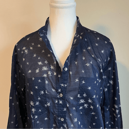 Madewell Blue Collarless Popover Shirt Rosebud Navy Blue Size Small