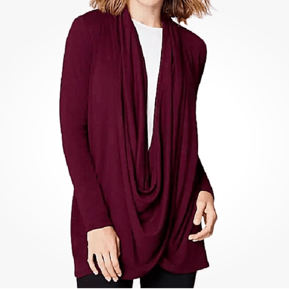 J. Jill Pure Jill Burgundy Cardigan Draped Two-Way Jacket or Wrap Long Sleeve