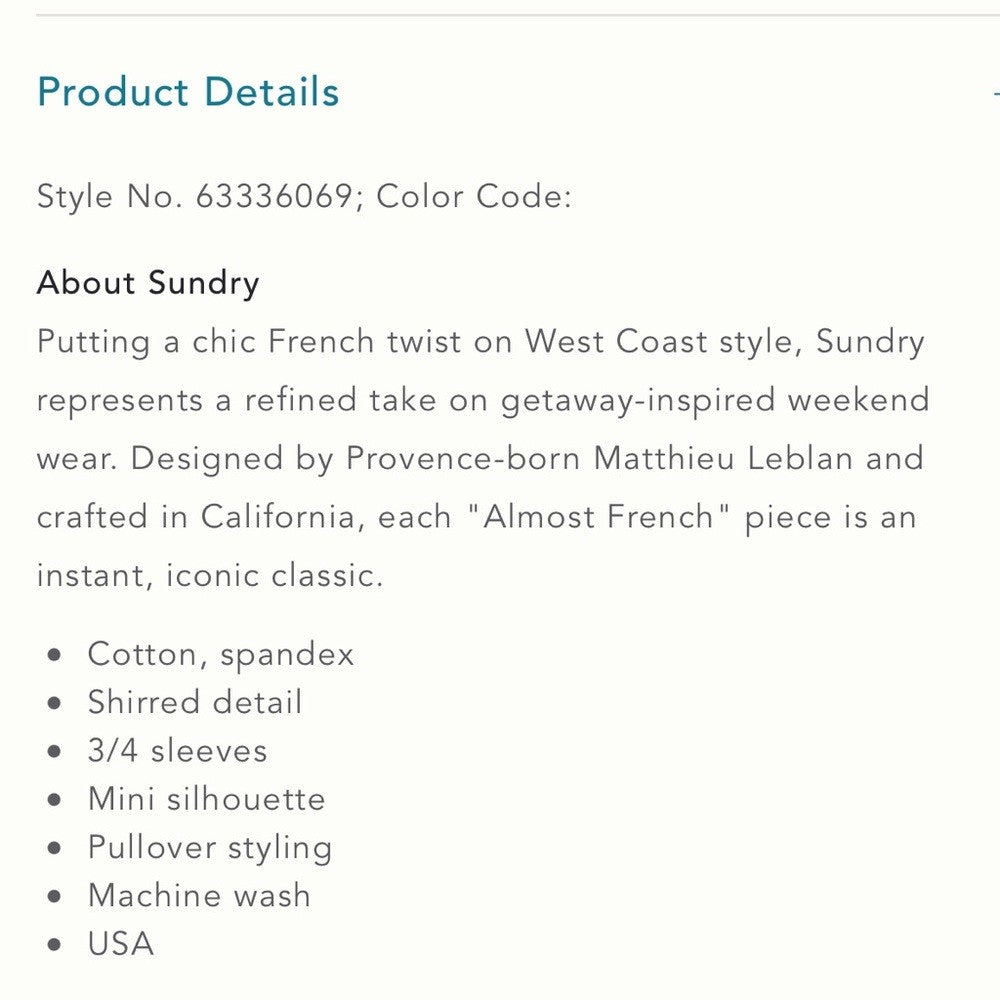 Anthropologie Sundry Shirred Mini Dress in Black NEW Size Small