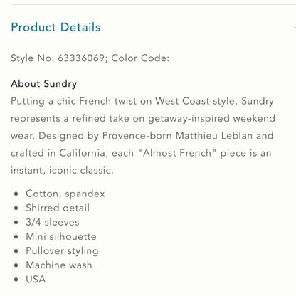 Anthropologie Sundry Shirred Mini Dress in Black NEW Size Small