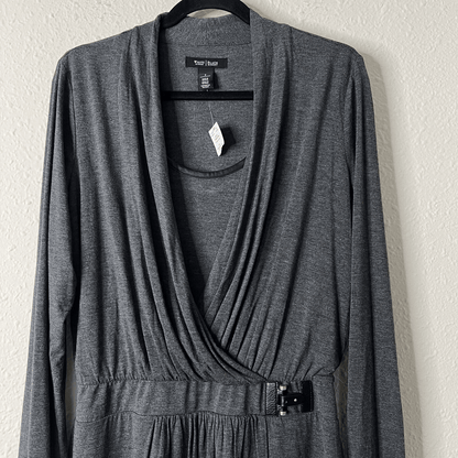 White House Black Market Women’s Surplice Wrap Dress NEW Size 8 Gray Long Sleeve