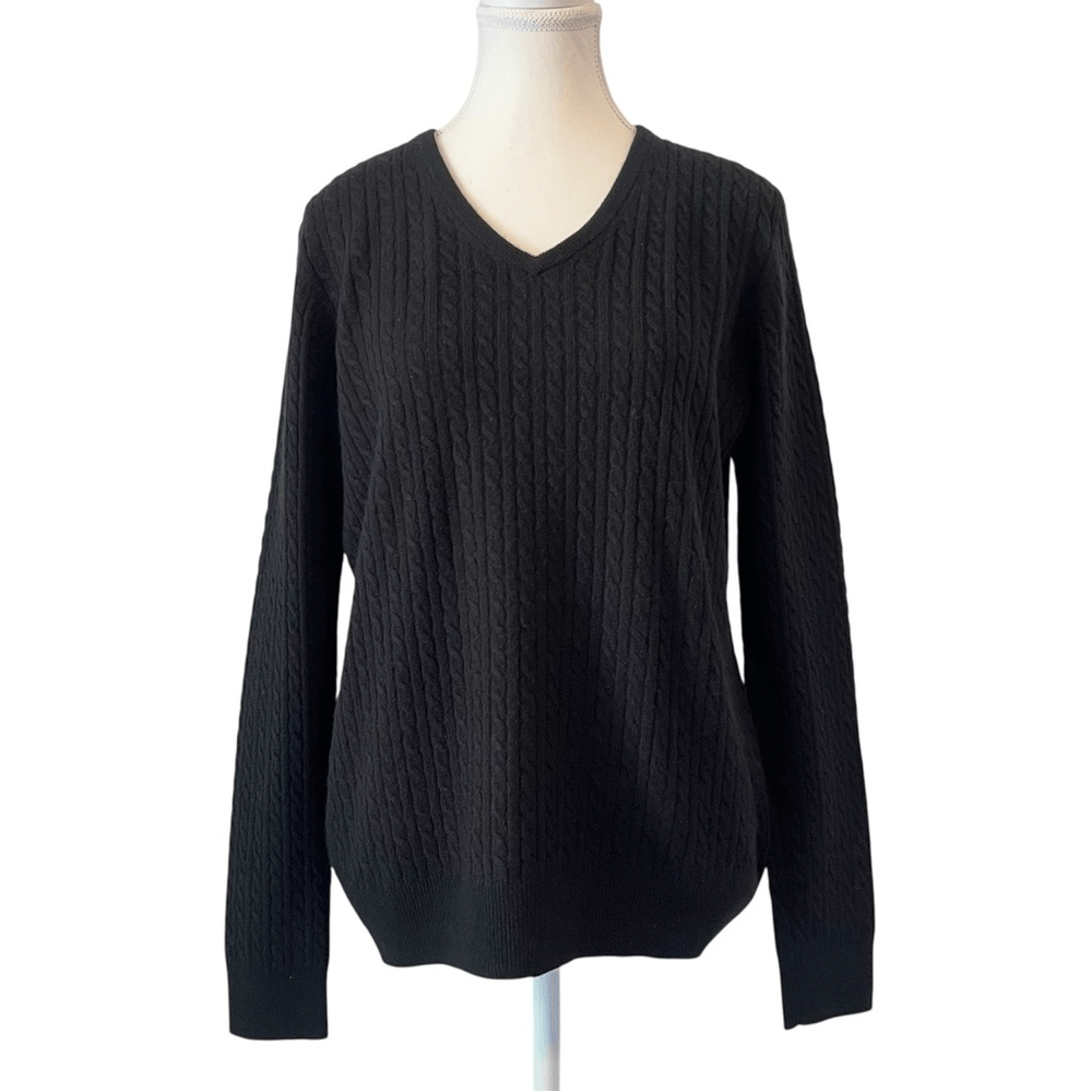 Pendleton 100% Cashmere Cable Knit V-Neck Sweater in Black Size Medium