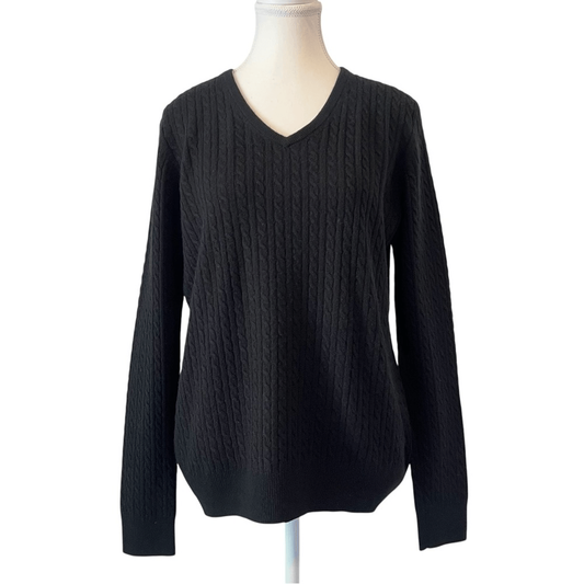 Pendleton 100% Cashmere Cable Knit V-Neck Sweater in Black Size Medium
