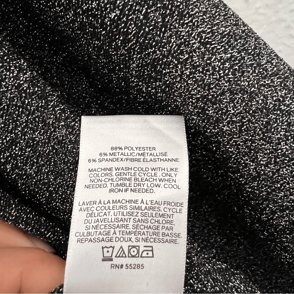 Express Sparkling Silver Metallic Bell Puff Sleeve Blouse Top Size Medium