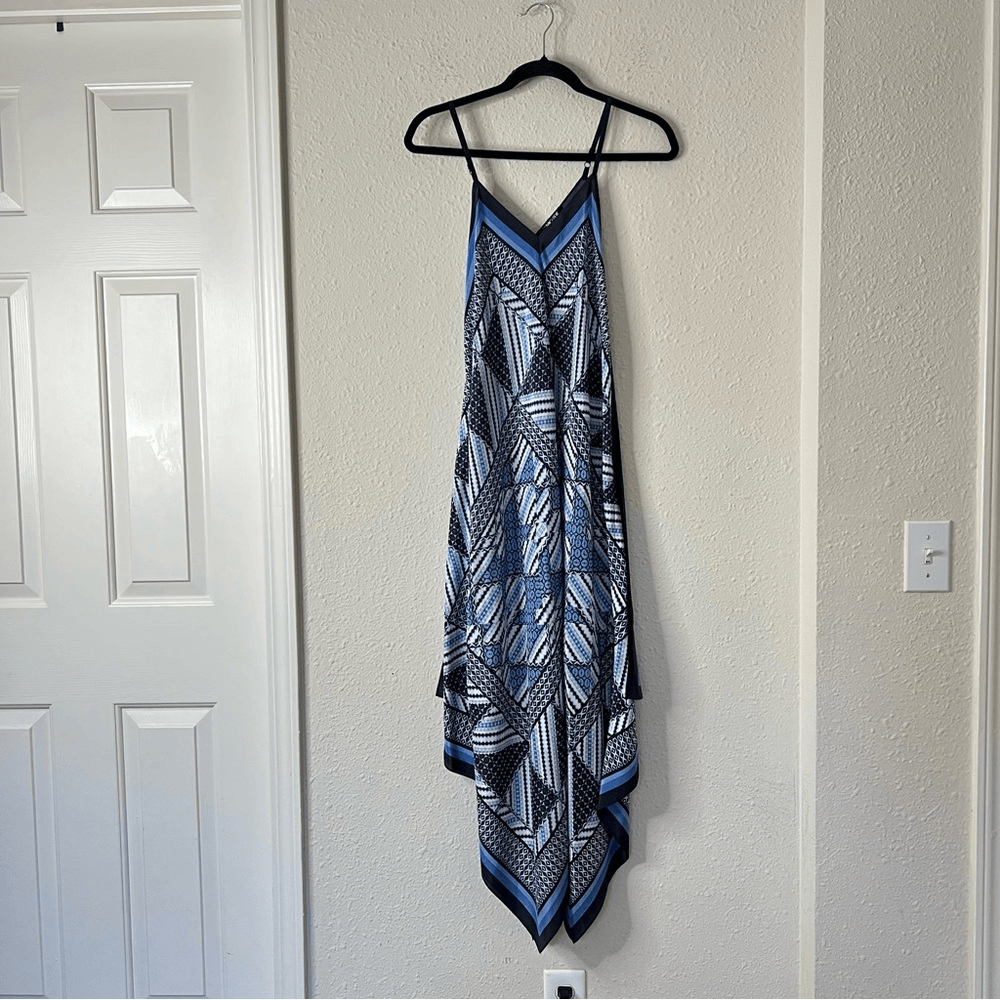 Nic+Zoe Calypso Silk Asymmetrical Midi Dress in Blue Size Small