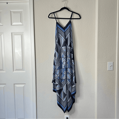 Nic+Zoe Calypso Silk Asymmetrical Midi Dress in Blue Size Small